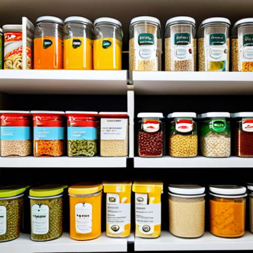Home 18 **
A well-organized pantry shelf in a modern Parisian apartment. Various instant food items are neatly arranged: soups in sachets inside clear, labeled containers, canned goods stacked efficiently, and instant noodles in resealable bags. Focus on demonstrating smart space optimization techniques like stackable boxes and vertical storage. The scene should convey a sense of order and efficiency, perfect for a busy student. safe for work, appropriate content, fully clothed (the food items!), professional, family-friendly, perfect anatomy (of the shelf arrangement), correct proportions, natural pose, high quality.
**