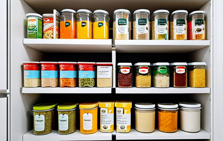 **
A well-organized pantry shelf in a modern Parisian apartment. Various instant food items are neatly arranged: soups in sachets inside clear, labeled containers, canned goods stacked efficiently, and instant noodles in resealable bags. Focus on demonstrating smart space optimization techniques like stackable boxes and vertical storage. The scene should convey a sense of order and efficiency, perfect for a busy student. safe for work, appropriate content, fully clothed (the food items!), professional, family-friendly, perfect anatomy (of the shelf arrangement), correct proportions, natural pose, high quality.
**