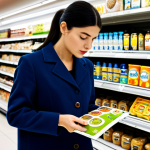 다이어트 인스턴트 식품 - Deciphering Food Labels**

"A woman in a brightly lit supermarket aisle, carefully reading a food la...