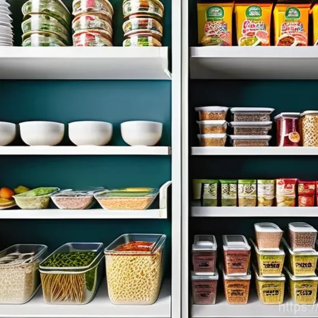 인스턴트 라면 보관 팁 - **Prompt 1: The Organized Noodle Haven**
"A bright and clean kitchen pantry, meticulously organi...