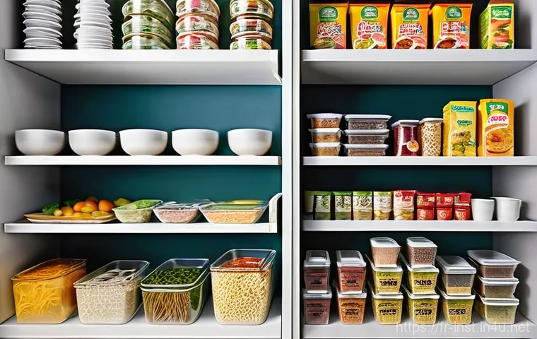 인스턴트 라면 보관 팁 - **Prompt 1: The Organized Noodle Haven**
"A bright and clean kitchen pantry, meticulously organi...