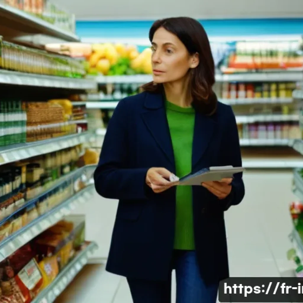 간편식 맛 비교 - **Prompt:** "A discerning woman in her late 30s is standing in a brightly lit French supermarket ais...