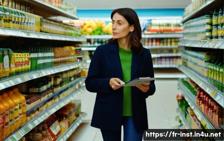 간편식 맛 비교 - **Prompt:** "A discerning woman in her late 30s is standing in a brightly lit French supermarket ais...