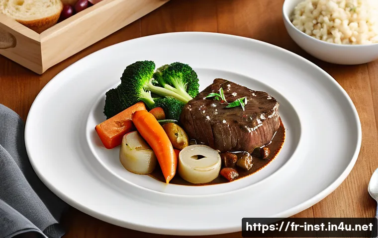 간편식 제품의 다양성 - A vibrant, modern kitchen scene showcasing a gourmet ready-to-eat meal featuring a fusion dish: beef...